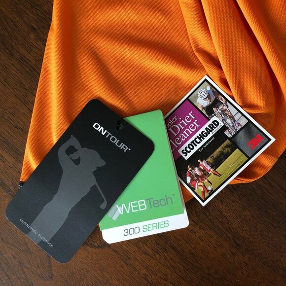 ONTOUR 300 Series WEB Tech SS 2 Button Polyester Polo Golf Shirt Orange Sz M NWT - Picture 12 of 15